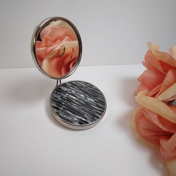 Vtg Treville West Germany Striped Double Fold Mirror, Makeup, Travel, Vanity - Picture 1 of 9